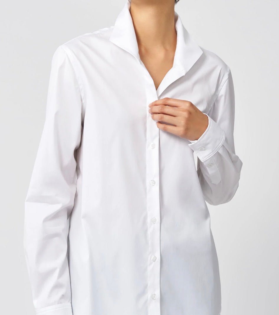 White Stretch Box Pleat Ginna Shirt - harris boulevard